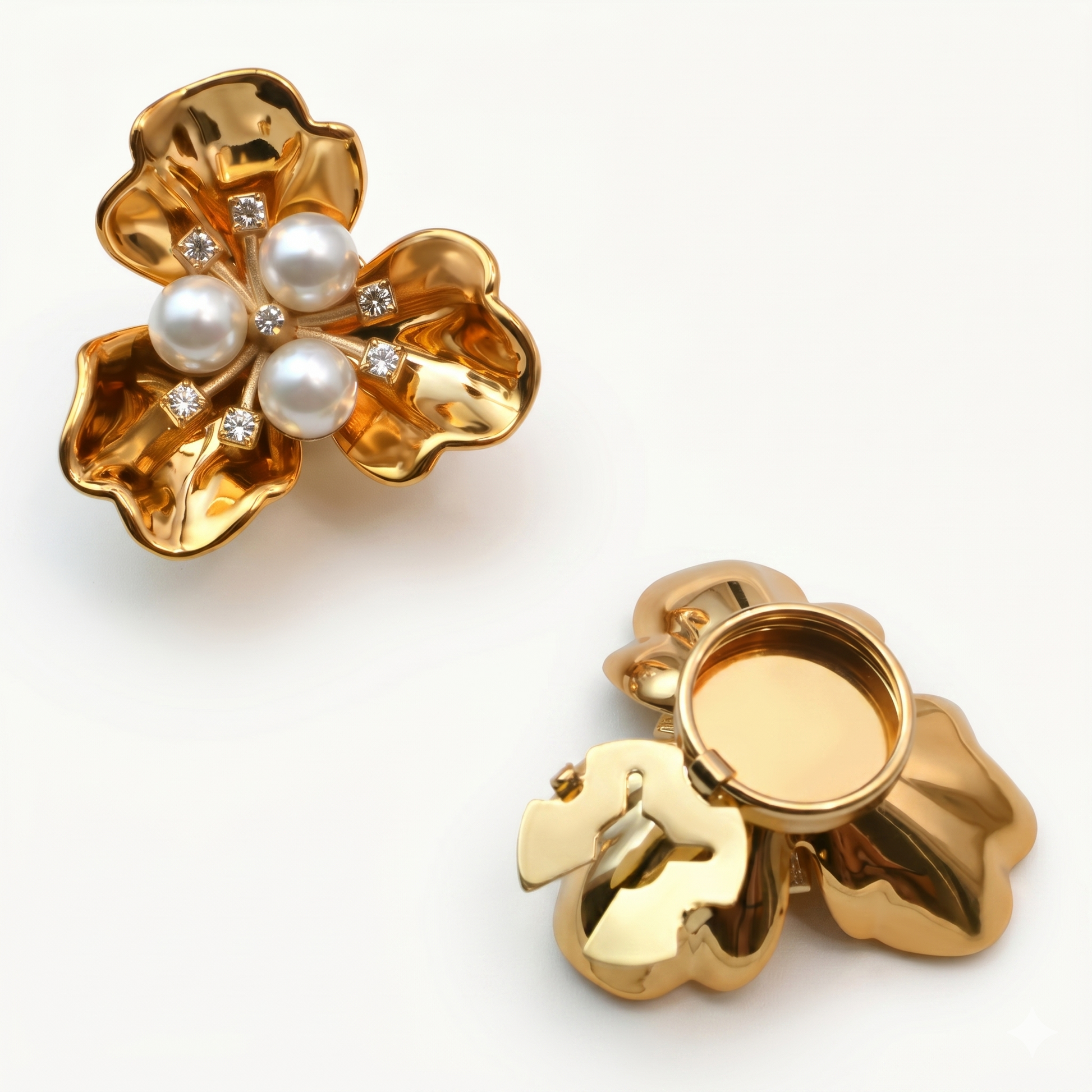 Luxurious metallic gold flower button cover with premium pearls, designed as a jewelry-like accent to transform standard shirt buttons into elegant accessories.